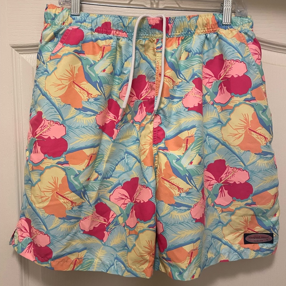 Vineyard Vines Floral Men's Swim Trunks- Pink, Orange, Blue Size L
